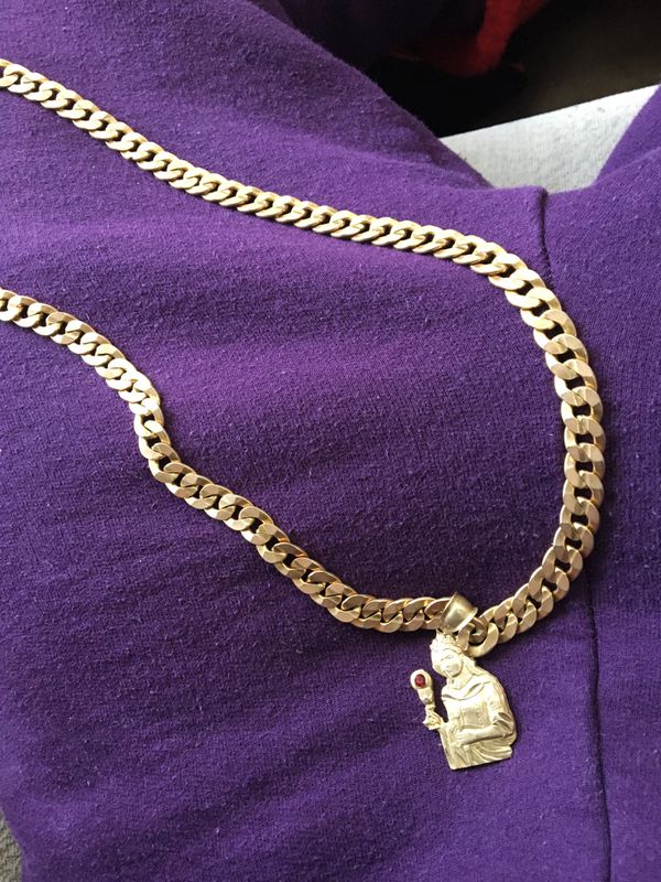 14k Gold Cuban Link Chain/ Rosemary Pendant 14k special. for Sale in ...