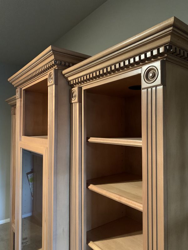 Bookcase Solid Wood with Design Crown Molding Glass Front Save