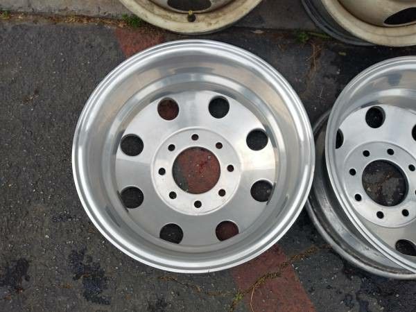 Four 16 inch Dually rims. 8 on 6.5 inch Chevy or gmc 2 Alcoa, 2 steel ...