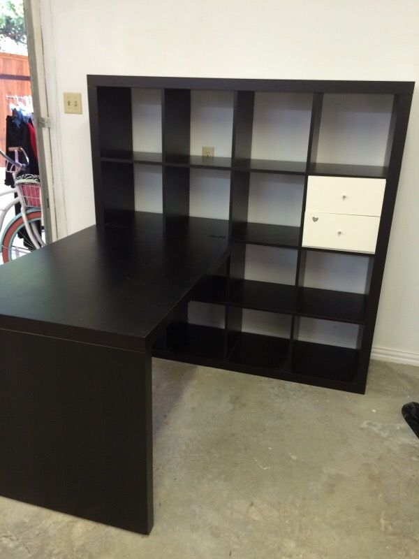 IKEA Kallax workstation in brown black for Sale in Dallas 