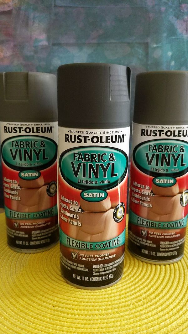 4 brand new bottles of RustOleum fabric and vinyl satin spray paint one charcoal gray three
