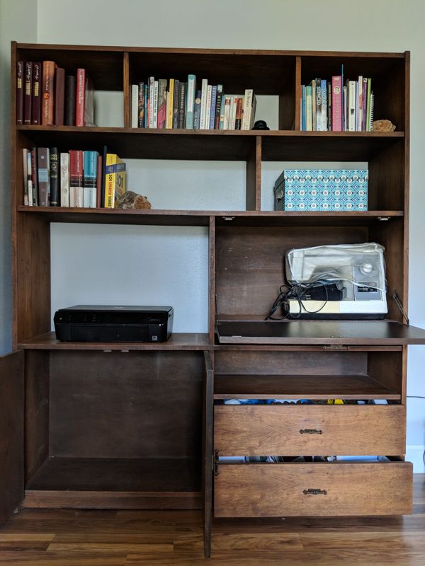 Vintage Solid Wood Bookcase Shelving Unit With Drop Down Desk For In Brookside Vl Tx Offerup