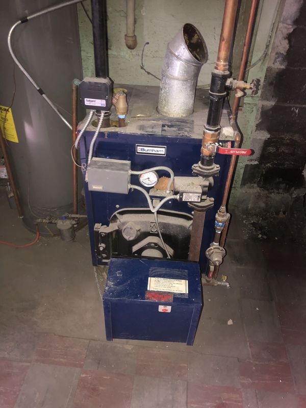 Burnham oil boiler and the Roth nonmetallic tank for oil burner fuel