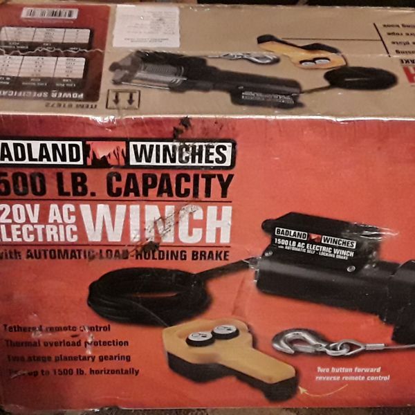 Badland Winches 1500 lb. Capacity 120v AC Electric Winch with automatic load holding brake for