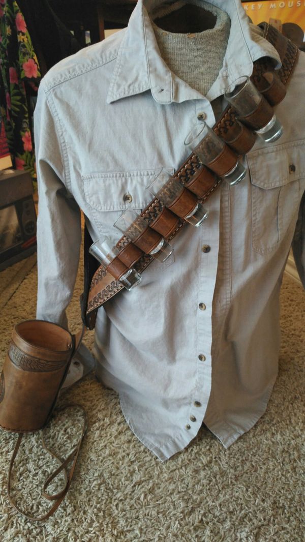 Leather Shot Glass Gunslinger's Bandolier Belt and Decanter Holster for ...