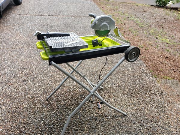 Ryobi 7-in Wet Sliding Table Tile Saw with Stand and Extra Blade. for