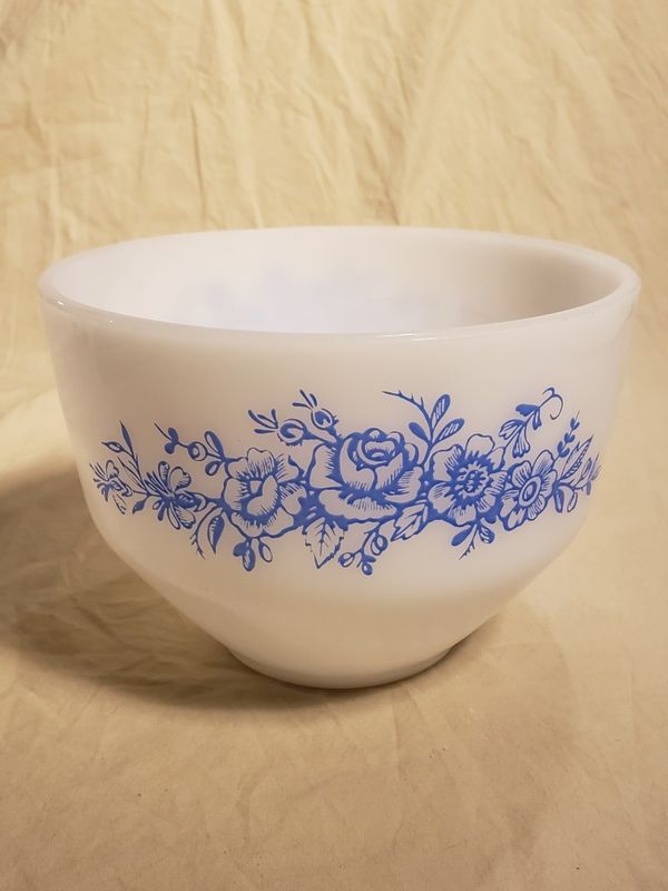 1960s Vintage Baking Dish Rose Design Blue on White. Heat Proof F USA 1 ...