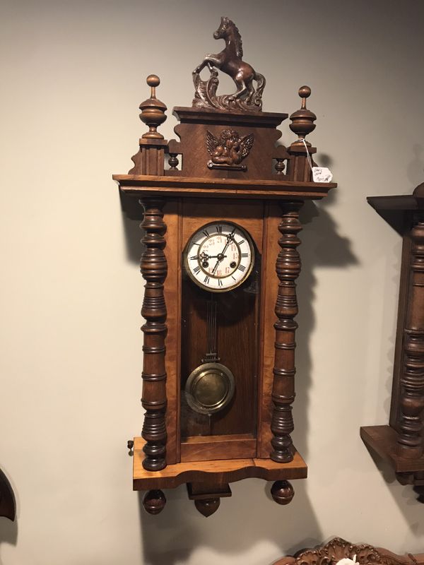 Antique German Pendulum Wall Clock With Beautiful Wood Carvings & Chime ...