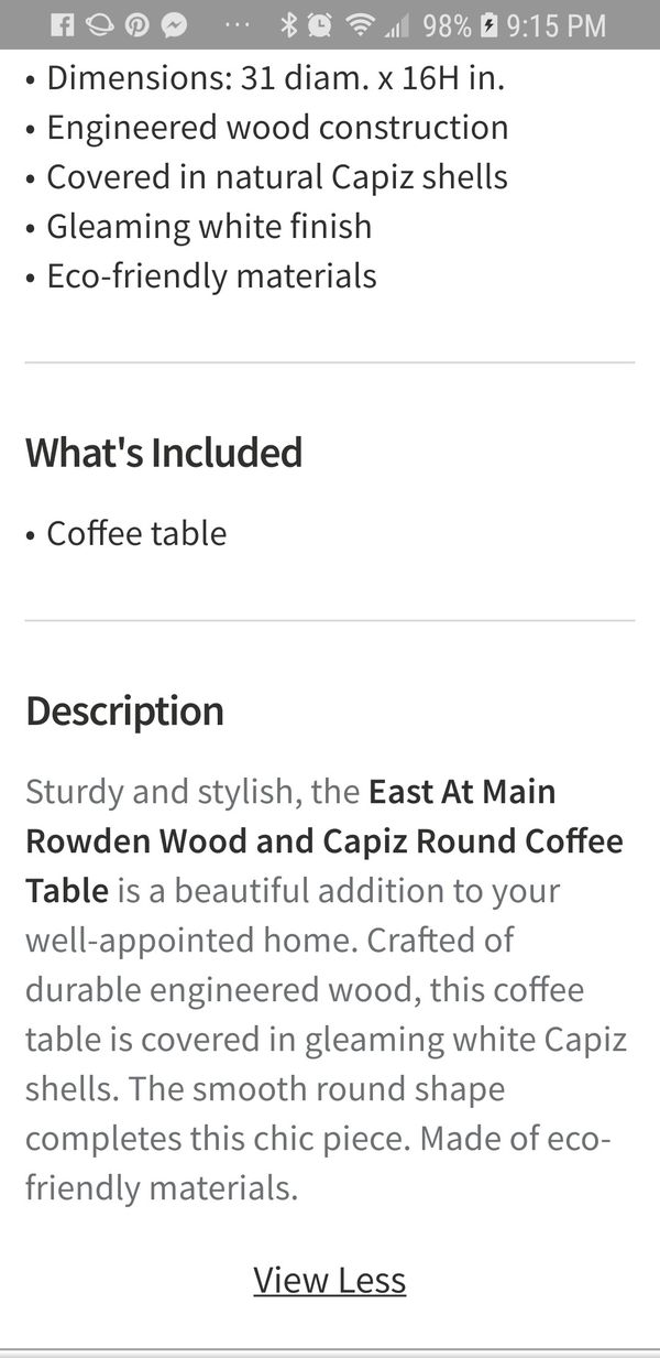 East At Main S Rowden Capiz Coffee Table For In Westerville Oh Open In The Appcontinue To Mobile Website