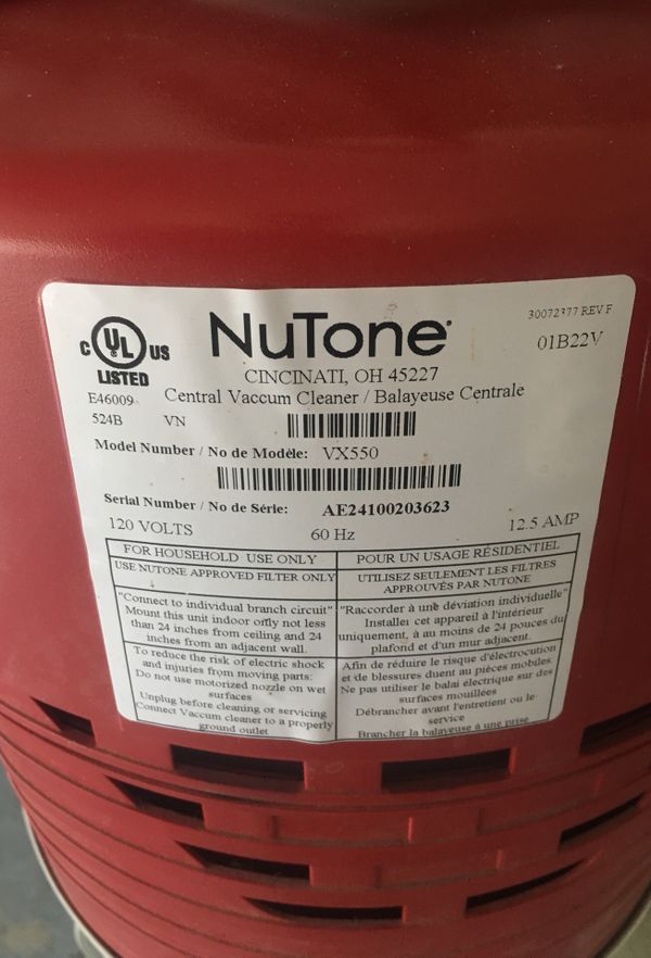 NuTone VX550 central vacuum for Sale in Moravia, IA OfferUp