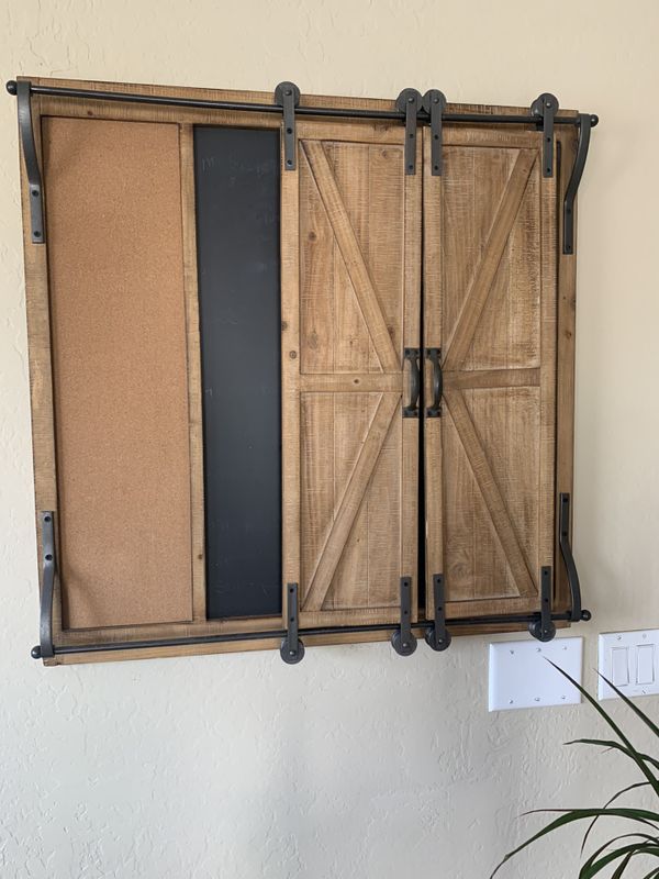 Kirkland rolling barn door chalk board cork board wall organizer decor