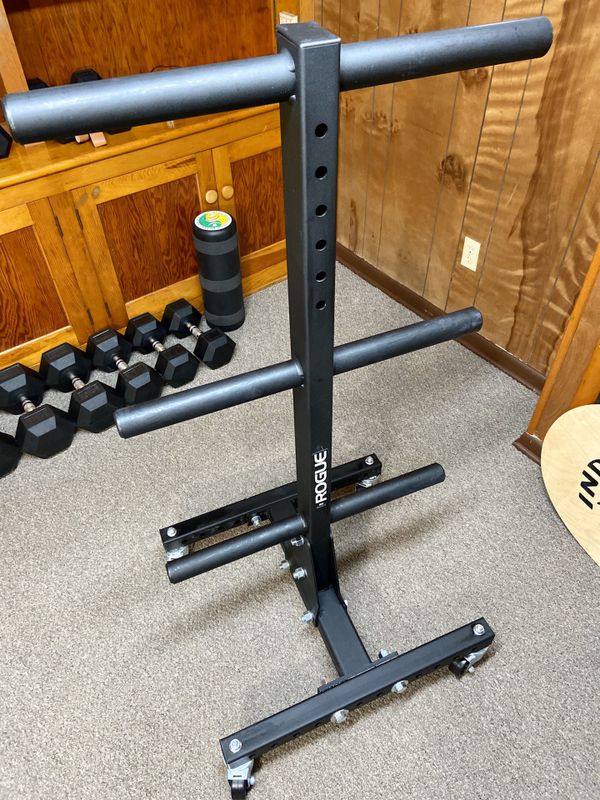 Rogue Fitness Hi-Temp Bumper Plates & Vertical Weight Tree for Sale in ...