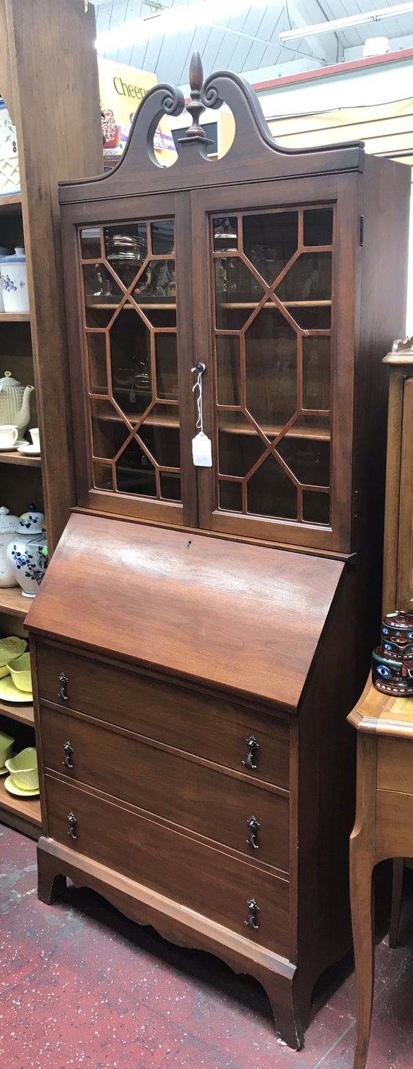 Antique Secretary Slant Front Drop Down Desk with hutch bookshelf for