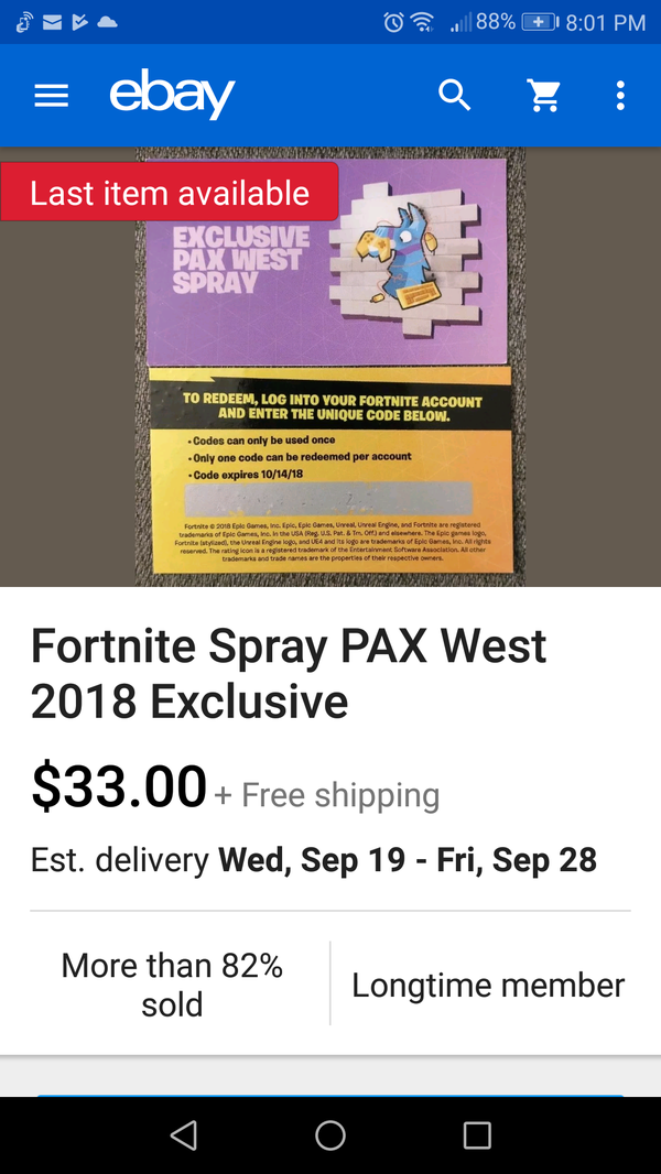 1sold - pax west fortnite spray ebay