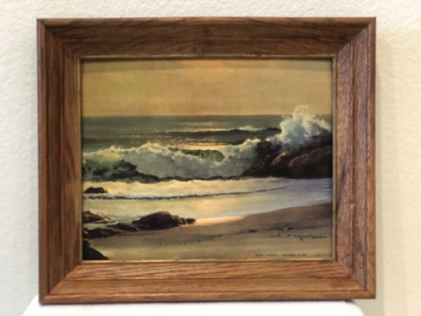 Artwork ~ Vintage Robert Wood Framed Lithograph Golden Surf ~ 10” x 12