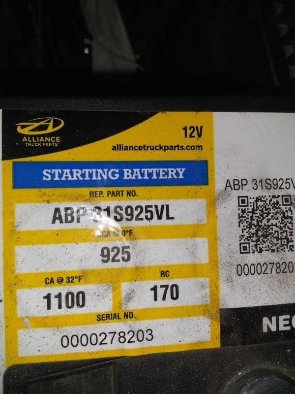 Alliance Truck Starting Battery 12v 925cca for Sale in San Bernardino