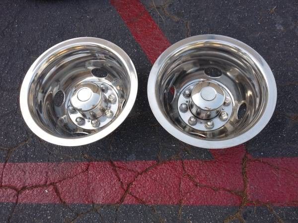 Two rear chrome dually hub caps from 16 inch rims. wheel ...
