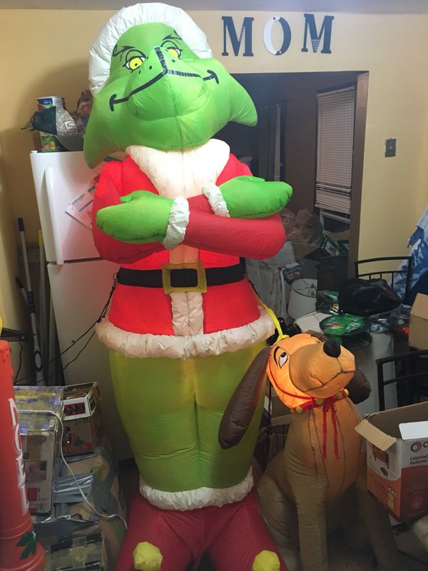 8ft Gemmy Airblown inflatable grinch with max Christmas blow up FIRM ON