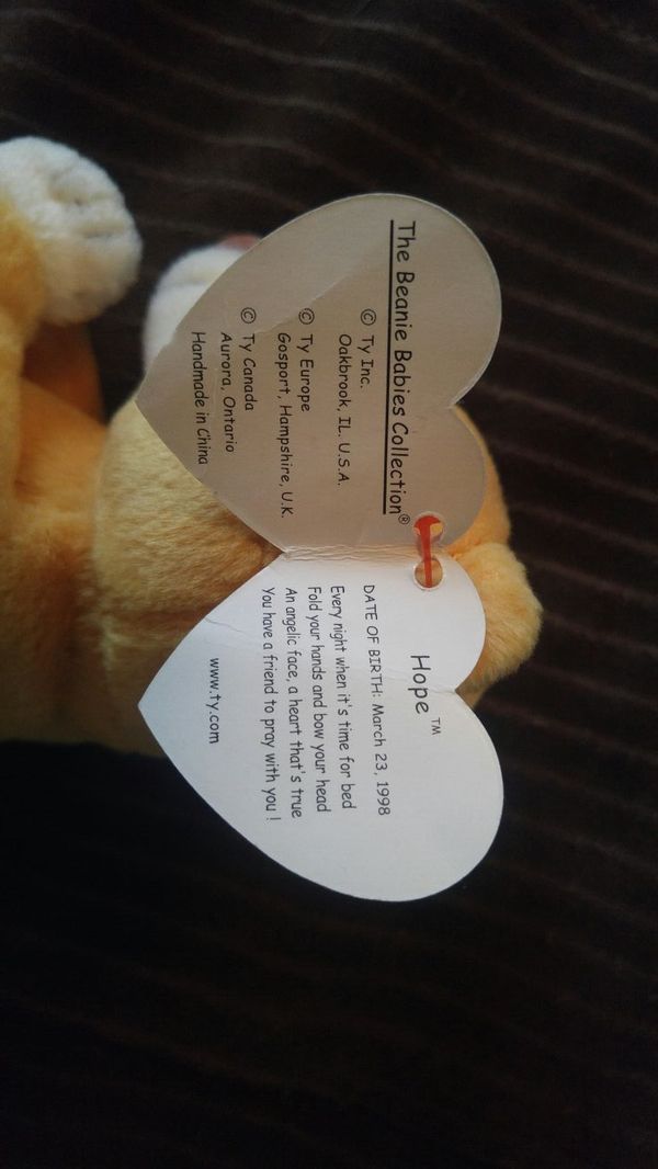 hope beanie baby tag errors