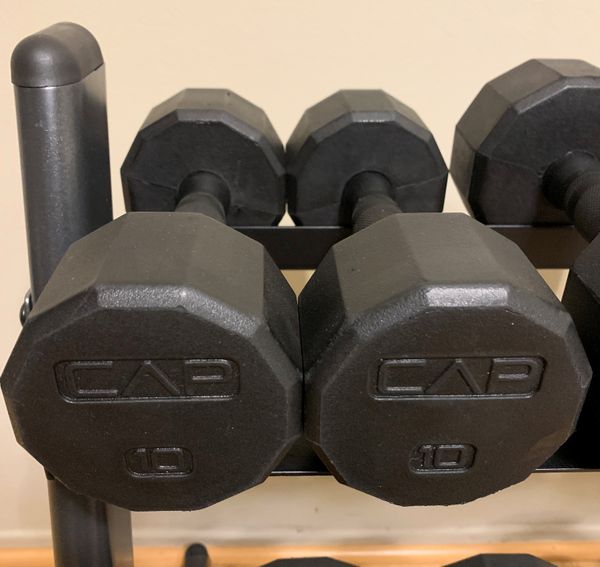 CAP 200 lb. Dumbbell Set with Rack Urethane Rubber-Coated Black Dumbell ...