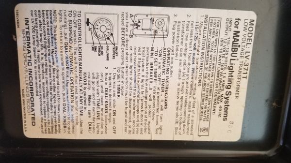 Malibu Low Voltage Light / Timer Transformer for Sale in Scottsdale, AZ
