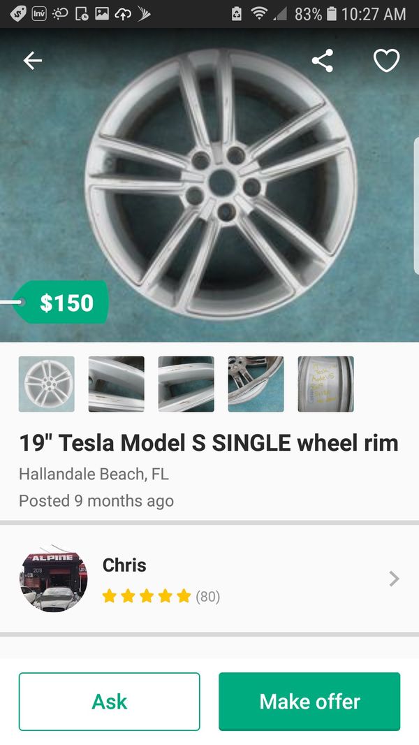 Tesla Model S Rim 19"x8" bolt pattern 5x120 wheel oem for Sale in Miami