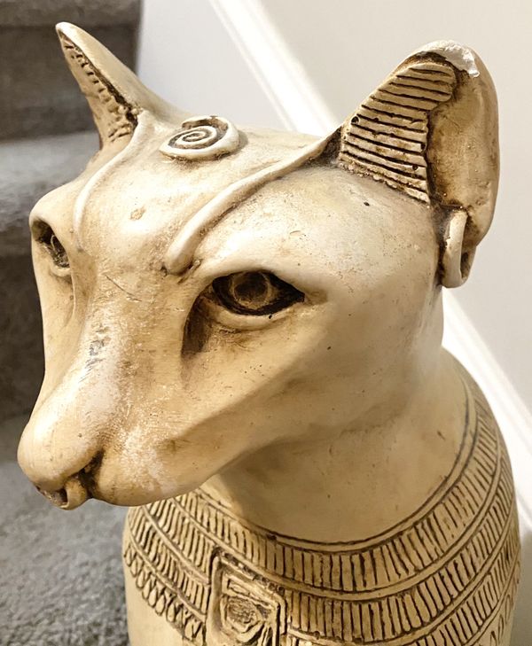 Vintage Ornate Egyptian Cat Hand Carved Statue Sculpture Figurine