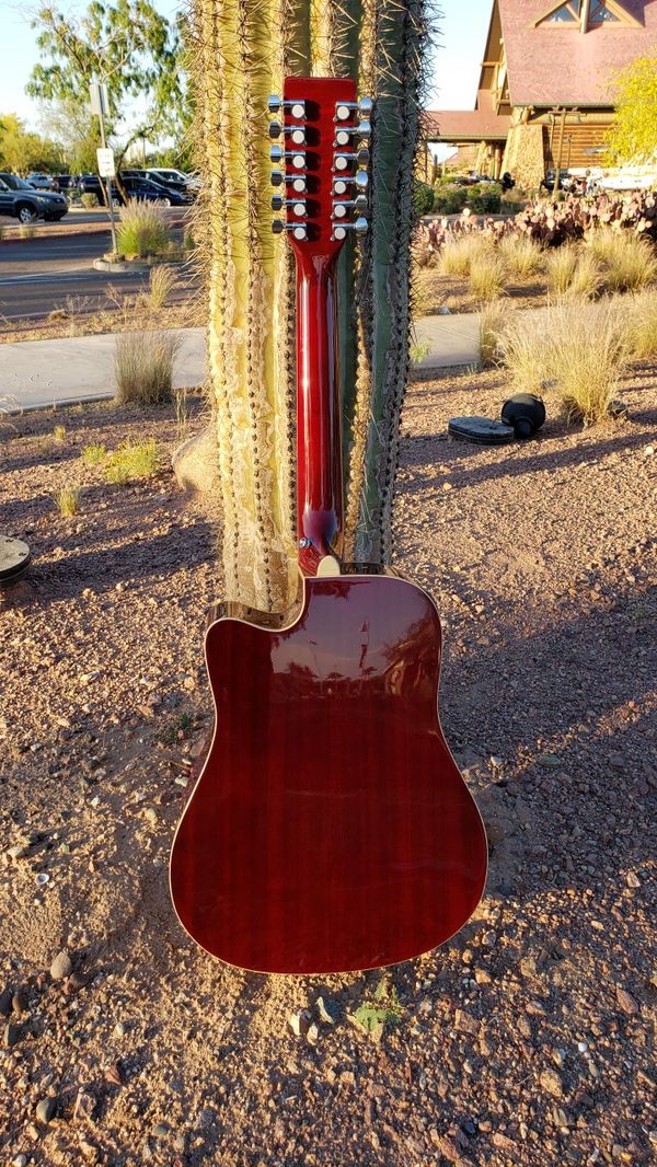 New 12 String Acoustic Electric Requinto Guitar Burgundy Combo with Gig