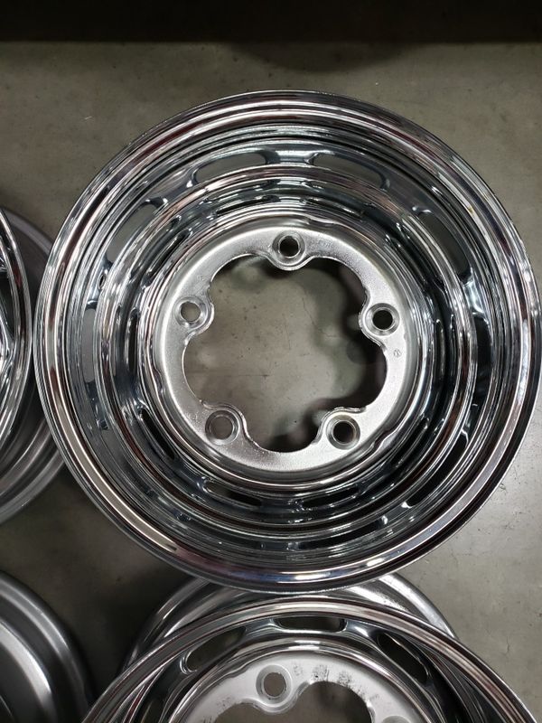 15"x8" VW Chrome 5 Lug Wheels, Volkswagen Bolt Pattern 5/205, Set of 4