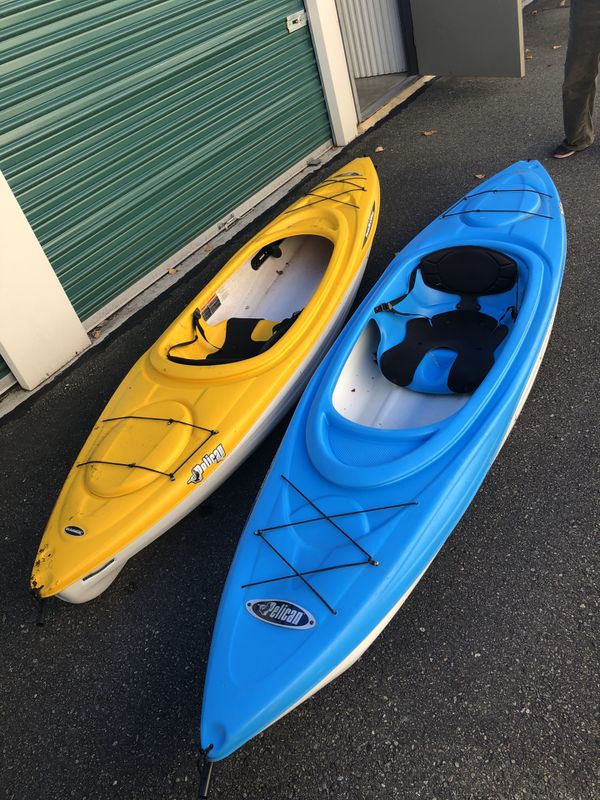 Two 10 Ft Pelican TrailBlazer 100 Kayaks with Gear for Sale in