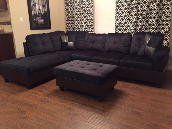 New Black Microfiber Sectional Sofa With Storage Ottoman And Two Free Pillows Delivery For Sale In Bellevue Wa Offerup