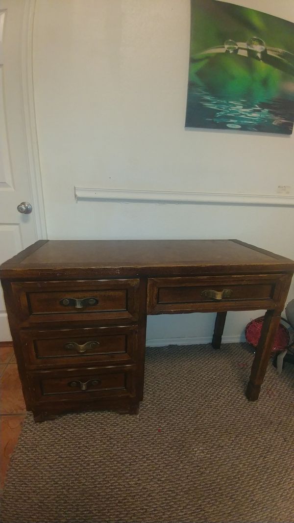 Vintage Wood Desk With Leather Drawer Handles For Sale In Cape