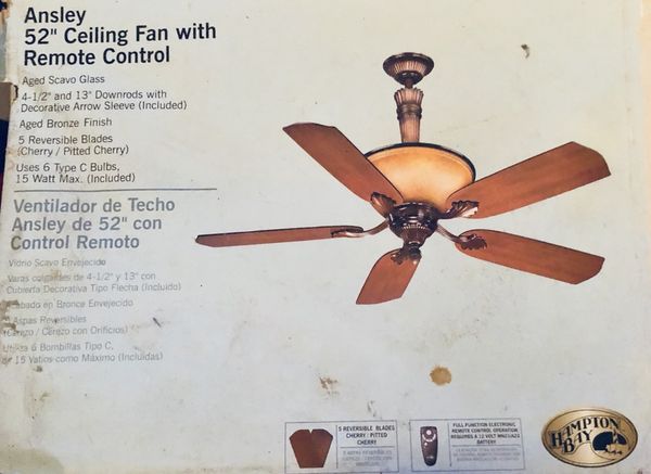 Hampton Bay 52 Ceiling Fan Ansley For Sale In Hammonton Nj