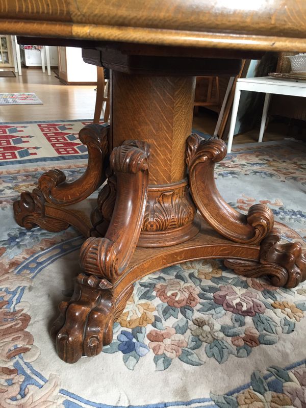 Antique clawfoot Oak Table with 6 chairs for Sale in Scappoose, OR
