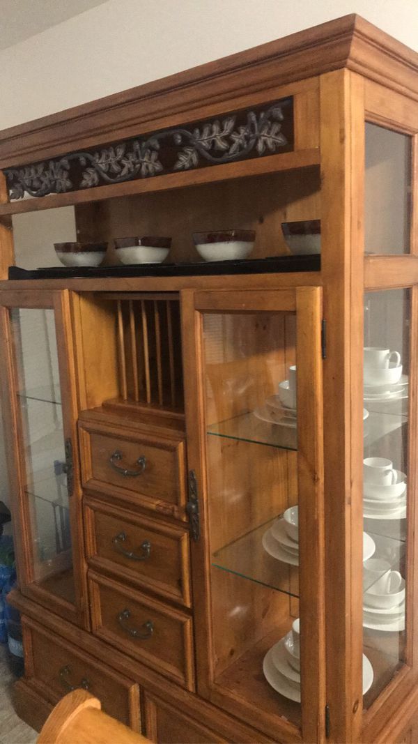 Badcock Pine Dining Room Set with Matching Hutch for Sale ...