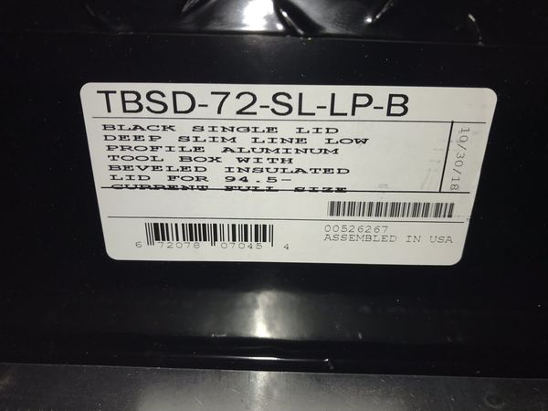 UWS TBSD-72-SL-LP-BLK Black 72 Single Lid Slim Line Deep Low Profile Crossover Tool Box with Beveled Insulated Lid