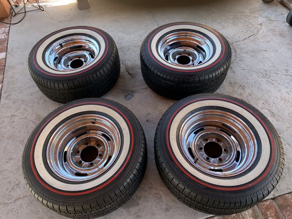 6 lug Chevy rally wheels with bf Goodrich t a radials, classic looking