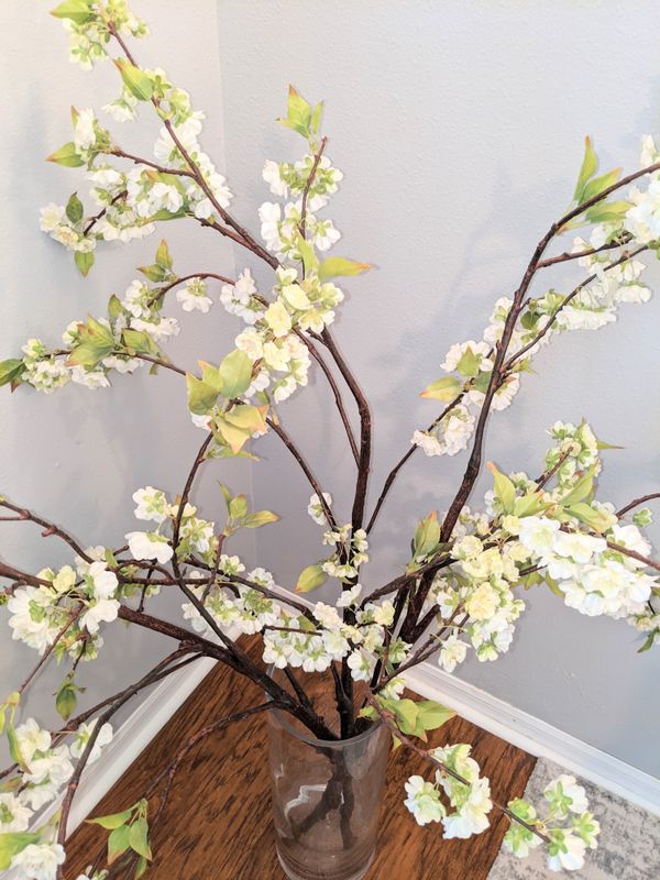 Pottery Barn Vase & White Cherry Blossom Stems for Sale in MAGNOLIA