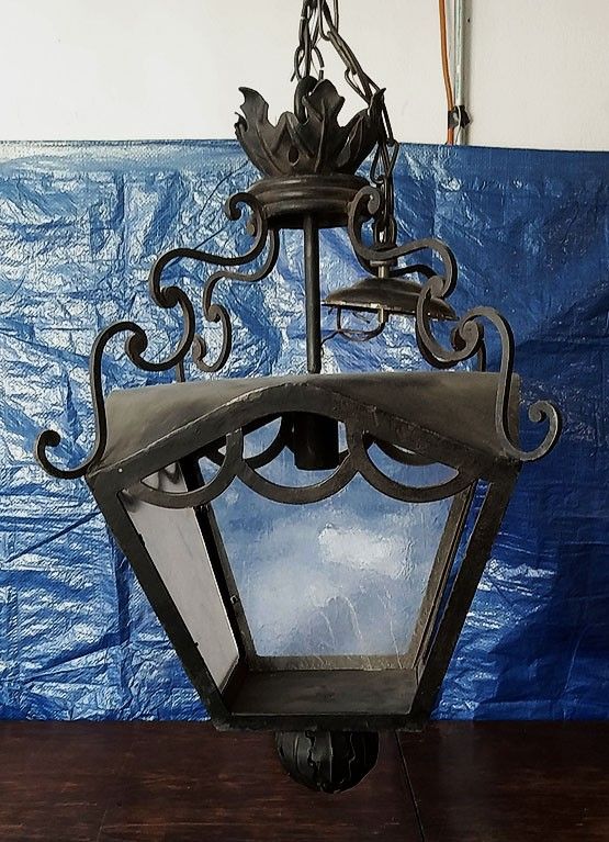 Large Black Wrought Iron Outdoor Light Fixture for Sale in Pasadena, CA