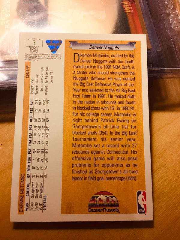 1992 Upper Deck Dikembe Mutombo Rookie Card NBA Draft Card 3 For Sale 