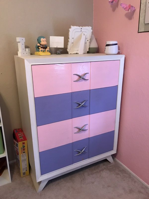 4 Drawer Pink And Purple Wooden Dresser For Sale In Escondido Ca