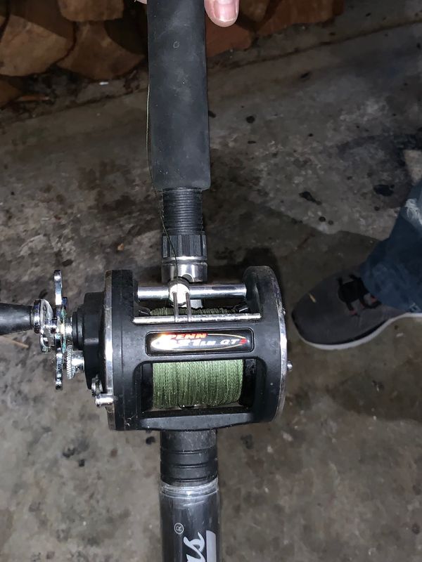 Lamiglas halibut fishing rod and penn reel with 80 power pro line for