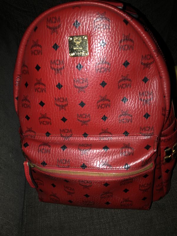 blue and red mcm backpack