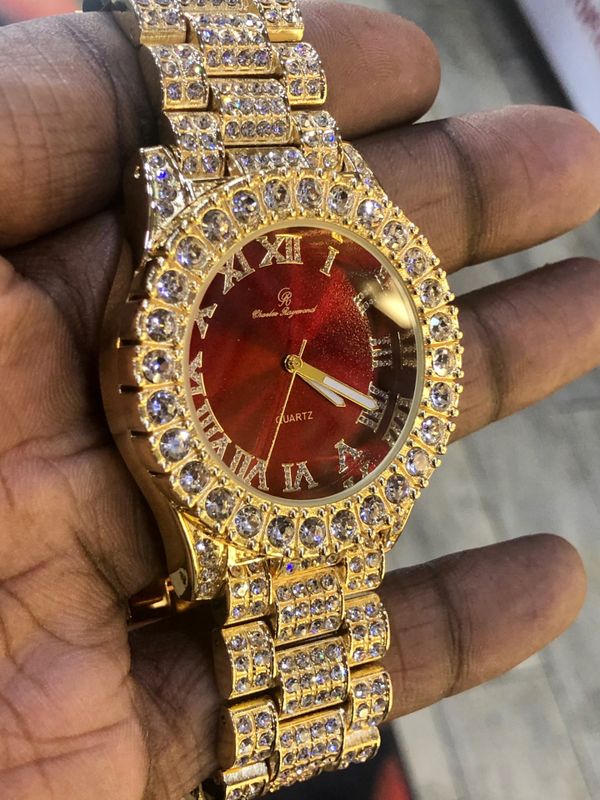 14K Gold Bonded ICED OUT Custom Lab Diamond Ruby Face Designer Bling