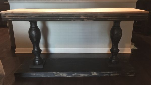 Kirkland's Distressed Black Double Pedestal Console Table for Sale in