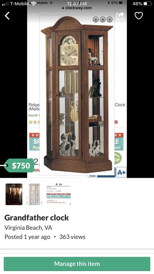 Ridgeway curio grandfather clock for Sale in Virginia Beach, VA OfferUp