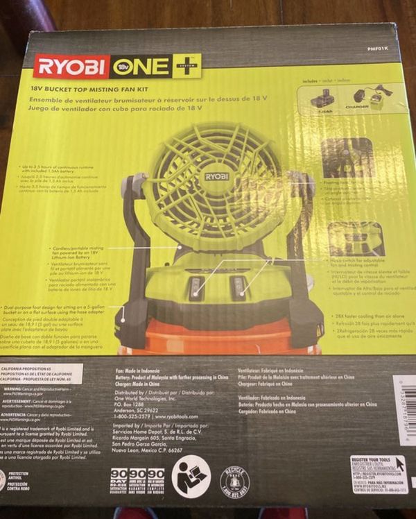 Ryobi 18V One+ Bucket Top Misting Fan Kit W/ Bucket for Sale in