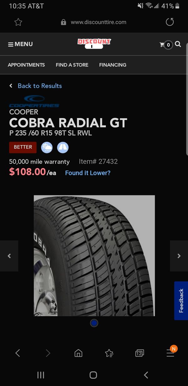 2, 235/60/15 Cooper Cobra TIRES ONLY for Sale in San Antonio, TX - OfferUp