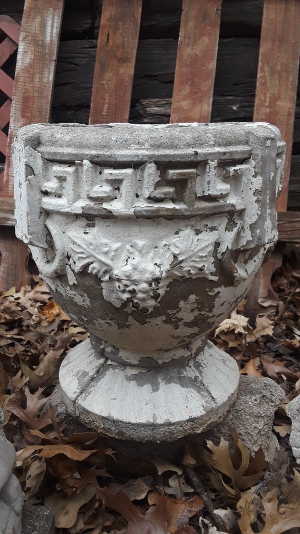 Vintage/antique concrete planters, birds, & boy on turtle ...