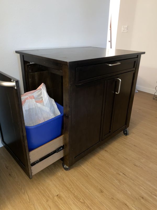 Mobile kitchen island with trash can holder and storage for Sale in